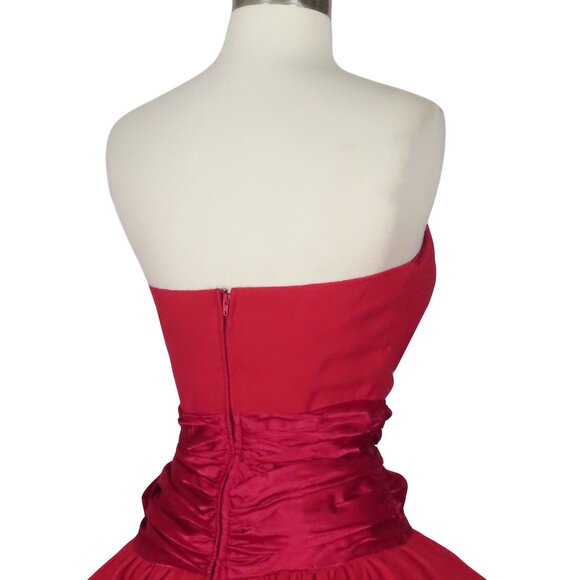 Vintage 80s 90s Red Strapless Full Circle Skirt HoCo Prom Cocktail Party Dress S - Picture 10 of 10